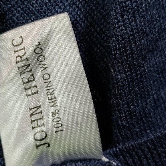 John Henric Merino Wool Sweater Mens *Medium Blue Collard Long Sleeve Polo - Picture 3 of 7